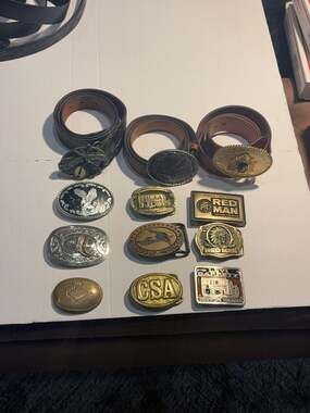 Vintage Andhurst Leather Belts with Assorted Collectible Belt Buckles